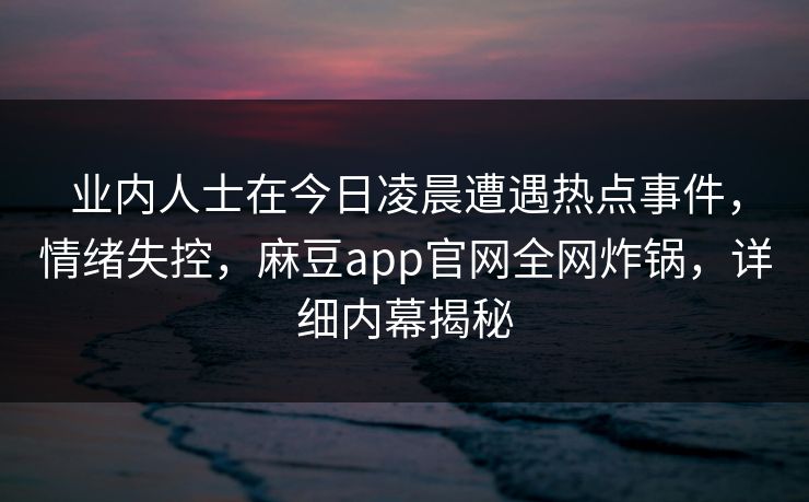 业内人士在今日凌晨遭遇热点事件，情绪失控，麻豆app官网全网炸锅，详细内幕揭秘