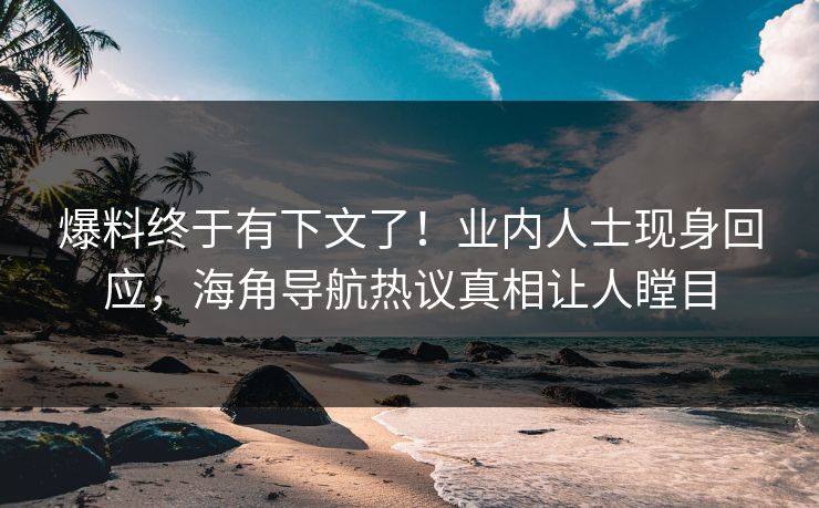 爆料终于有下文了！业内人士现身回应，海角导航热议真相让人瞠目
